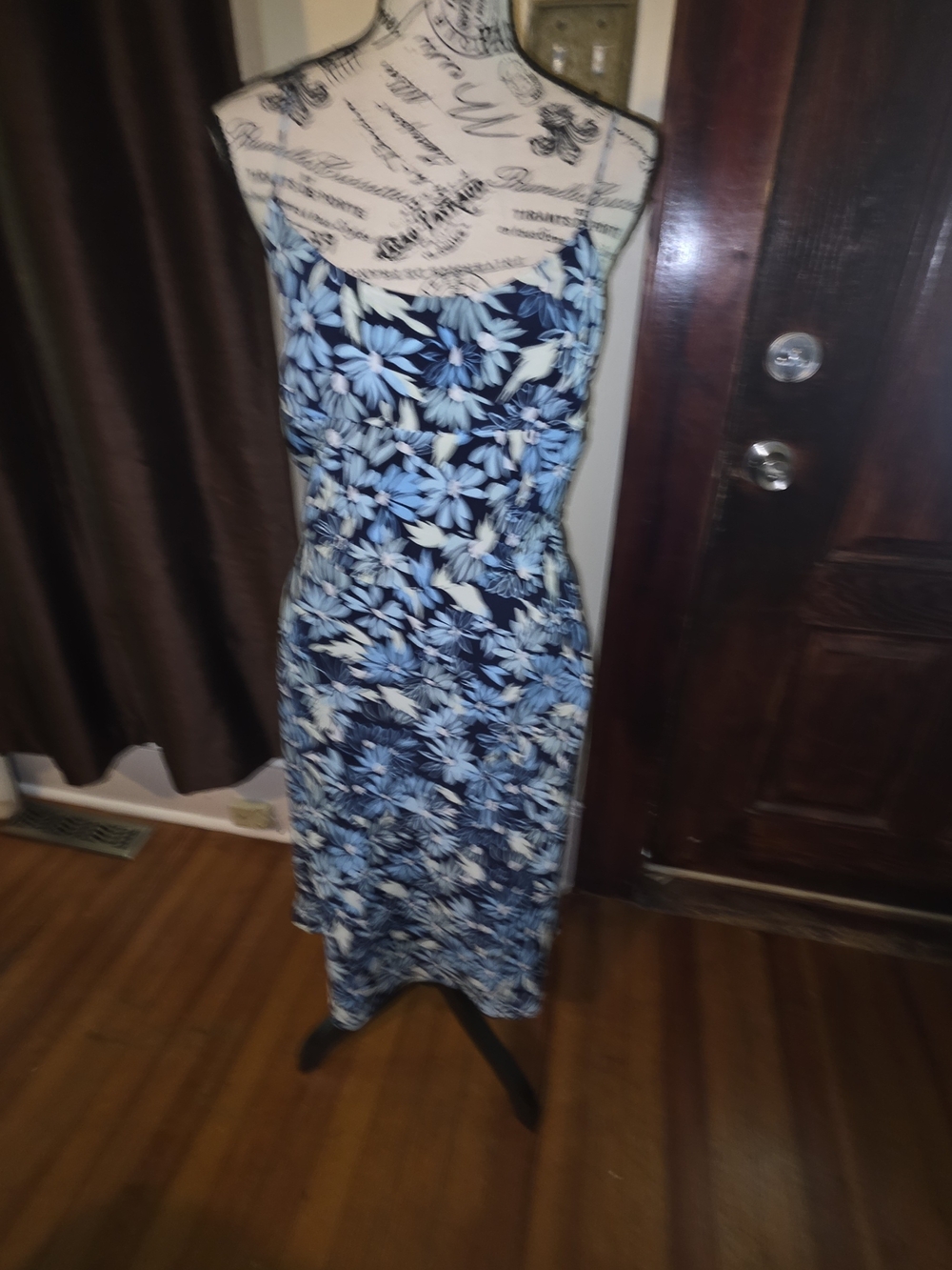 Express Blue Floral Midi Dress with Spaghetti Straps Size 7/8